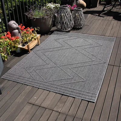 Produktbild von In & Outdoor Teppich Wetterfest Rauten Design für Küchen Balkon Terrasse Garten oder Wohnzimmer Teppich, Größe: 120 x 170 cm, Farbe: Grau-4