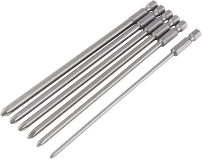 Imagen del producto de Juego de destornilladores de ranura, 6 piezas, puntas magnéticas largas de 150 mm, PH1 y PH2, para trabajos de atornillado
