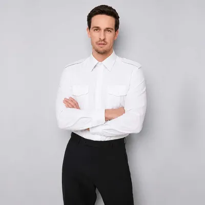 Produktbild von Herren Pilotenhemd langarm weiß, Größe 39/40 : 40 : weiß : 60% Baumwolle 40% Polyester