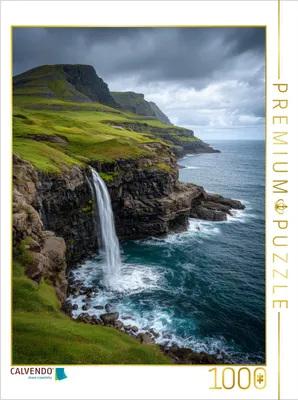 Produktbild von CALVENDO Puzzle Färöer – Múlafossur Wasserfall | 1000 Teile Lege-Größe 64x48cm Foto-Puzzle für glückliche Stunden