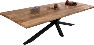 Produktbild von Refurbished Möbelretoure Esstisch Baumkante 260 x 100 cm Mangoholz Rough Spider-Gestell schwarz CALI