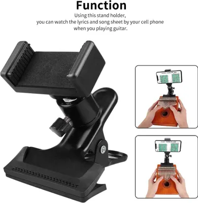 Zdjęcie produktu dla Uchwyt gitarowy na telefon, 360 ��� Obrotowy uchwyt gitarowy na telefon z antypoślizgowym silikonowym zaciskiem na szyjkę basową do telefonów o szerokości od 5,5 cm do 7,5 cm