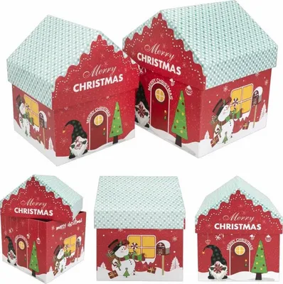 Produktbild von 2 Geschenkboxen Weihnachten Häuschen Christmas Wichtel Geschenkverpackung Geschenkkarton