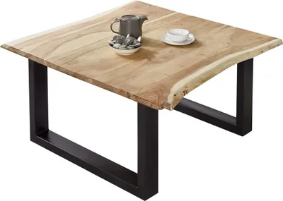 Produktbild von Couchtisch Baumkante massiv Akazie naturfarben 80 x 80 cm schwarz BILLY