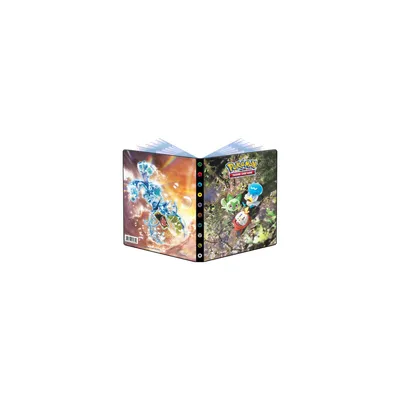 An open binder with Pokemon artwork on the pages.