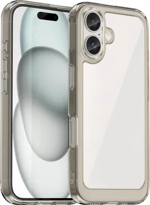 Produktbild von Schutzhülle für iPhone 16 Klar Rückseite Stoßfeste TPU Silikon Bumper Hülle Grau