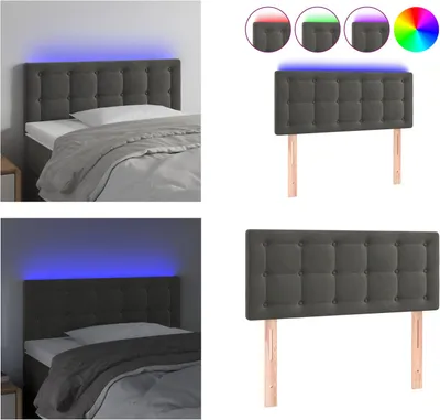 Produktbild von vidaXL LED Kopfteil Dunkelgrau 100x5x78/88 cm Samt - LED Kopfteil - LED Kopfteile - Kopfteil - Bett-Kopfteil