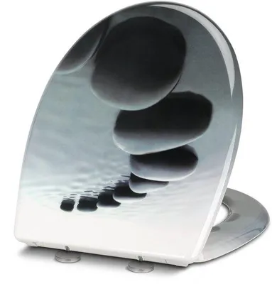 Image de Siège de toilettes en thermodurcissable noir avec fermeture en douceur, forme en O, charnières