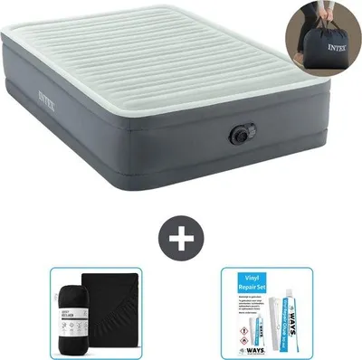 Obrázek produktu pro Nafukovací postel Intex - pro 2 osoby- 137 x 191 x 36 cm - šedá - s elektrickou pumpou, černým prostěradlem a opravnou sadou