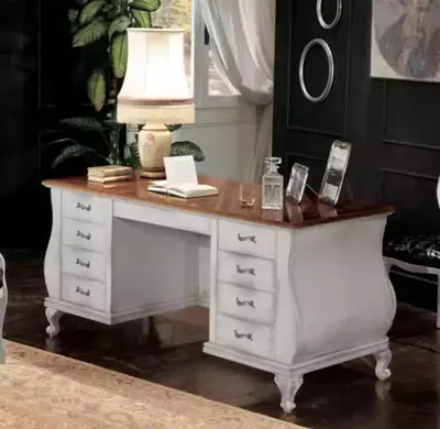 Productafbeelding van Klassiek wit bureau, kantoormeubel, bureau van 180x80 cm