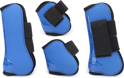 Image de Guêtres pour chevaux, lot de 4, protection des paturons enPolyuréthanepour l'équitation, protection amortissant les chocs, bleu, L