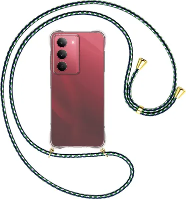 Produktbild von Handykette Backcover-Schutzhülle mit Band (Metall goldfarben) für Realme 14X 5G - grün/blau/weiß