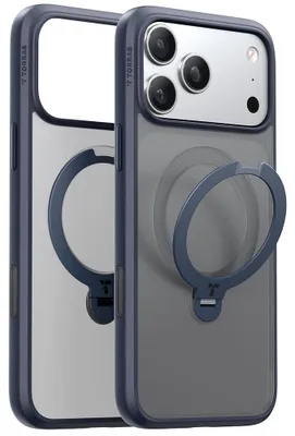 Image de TORRAS Ostand Spin Series Étui pour iPhone 17pro Bleu- Béquille stable à 360°, MagSafe, protection militaire avec protection de la caméra et des boutons, dos mat