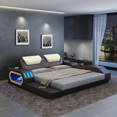Produktbild von Luxus Design Bettgestell Bett Leder Betten USB luxus Doppel Hotel Polsterbett
