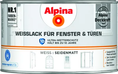 Produktbild von Alpina Weißlack für Fenster & Türen 300 ml weiß seidenmatt