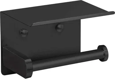 Produktbild von Toiletrolhalter aus Edelstahl mit Selbstklebemontage - 14x9.5x10cm - Schwarz
