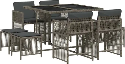 Produktbild von vidaXL 9-tlg. Garten-Essgruppe mit Kissen Grau Poly Rattan