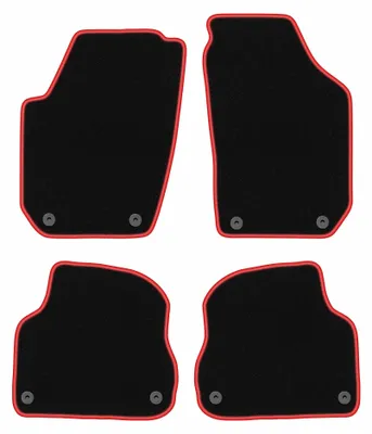 Productafbeelding van Velours automatten voor Skoda Fabia II 2007-2014 (hatchback/stationwagen) – 4-delig, zwart/rood, op maat – Wielganizator CARLUX