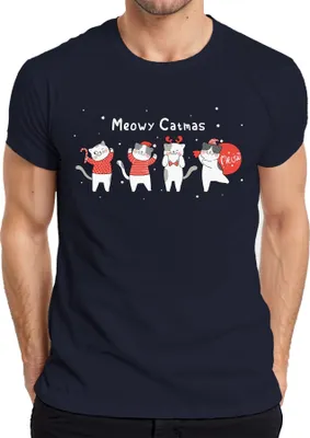 Produktbild von Meowy Catmas Katzen Kätzchen - Weihnachten Weihnachtsgeschenk Christmas Herren T-Shirt, Navy, M