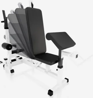 Produktbild von GORILLA SPORTS® Multifunktion Hantelbank - mit Hantelset 100kg, Hantelablage, Latzug, Dip-Station, Butterfly, Curlpult, Beincurler, Verstellbar, Weiß - Kraftstation, Trainingsbank