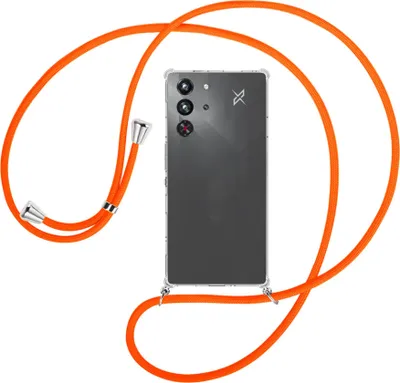 Produktbild von Handykette Backcover-Schutzhülle mit Band (Metall silberfarben) für ZTE Nubia Red Magic 10 Pro - neonorange