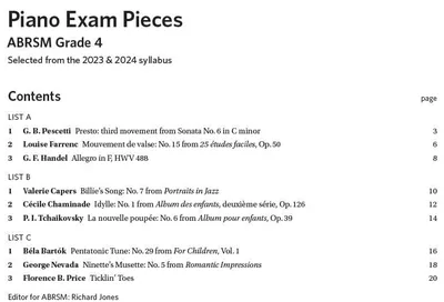 Imagen del producto de Piezas para el examen de piano 2023 y 2024, nivel 4, ABRSM