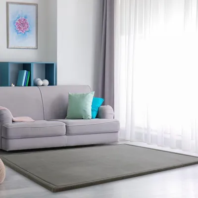 Produktbild von Hochflor Teppich waschmaschinenwaschbar Unifarben Schlafzimmer schmutzabweisend Grau Rechteckig 100x200 | 100% Polyester | Florhöhe: 20 mm