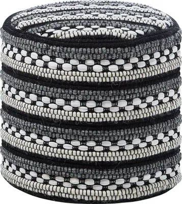 Produktbild von BELIANI Pouf Schwarz/Weiß Wolle/Baumwolle Rund Dekomuster Boho-Stil
