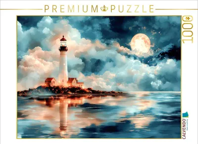Produktbild von CALVENDO Puzzle Leuchtturm im Mondschein | 1000 Teile Lege-Größe 64x48cm Foto-Puzzle für glückliche Stunden