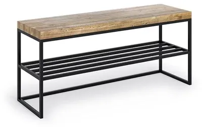 Produktbild von Loft-Bank für den Flur „Geri“ 90 x 35, Schuhregal im Loft-Stil, Eiche, 2 cm