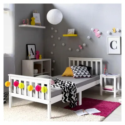 Produktbild von Kinderbett aus Holz 90x200 mit Lattenrost in Weiß