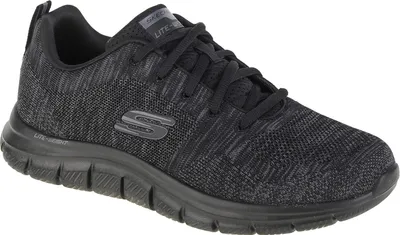 A black Skechers men's sneaker is shown from a side angle against a white background.