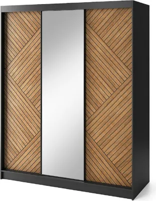 Produktbild von Casa Padrino Luxus Schlafzimmerschrank Schwarz / Braun 180 x 60 x H. 220 cm - Verspiegelter Kleiderschrank mit 3 Schiebetüren - Schlafzimmer Möbel - Hotel Möbel - Luxus Möbel