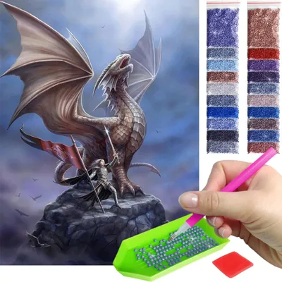 Produktbild von ARTULIO Diamond Painting Set – Düsterer Drachenkrieger – 30 x 40 cm – 5D Diamant Painting Bilder DIY