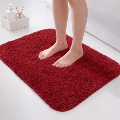 Image de Tapis de bain en microfibre, 60 x 40 cm, rouge vif, absorbant, lavable en machine