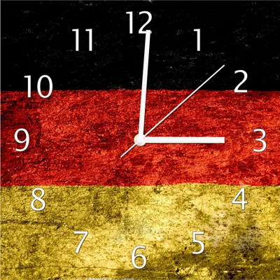 Produktbild von Wallario Design Wanduhr Verwitterte Deutschland-Fahne in schwarz rot gold aus Echtglas, Größe 30 x 30 cm