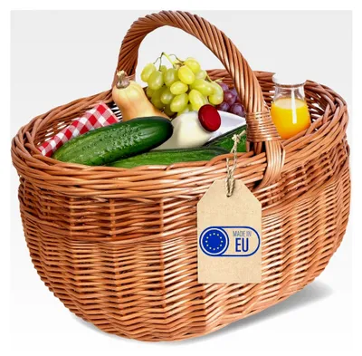 Produktbild von Großer Picknickkorb aus Weide mit Henkel | Einkaufskorb | 44 x 33 x 36 cm | Groß und Leicht | Naturbraun | Handgeflochten | Vielseitig