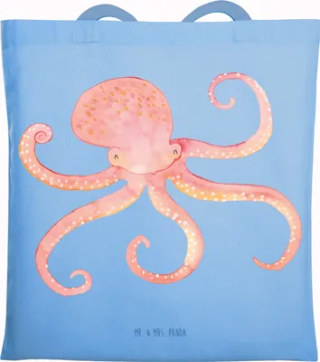 Produktbild von Mr. & Mrs. Panda Schultasche Tintenfisch - Sky Blue - Geschenk, Krake, Büchertasche, Lustige Sprüche, Shopping Tasche, Meer, Meerestier, Tote Bag, Wasser, Ozean