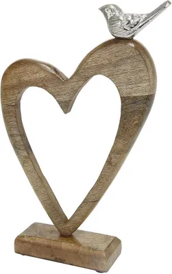 Produktbild von Gilde Herz mit Vogel auf Base Mangoholz, Vogel aus Aluminium L= 5,0 cm B= 15,5 cm H= 27,0 cm 46055