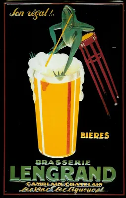 Produktbild von Blechschild Brasserie Lengrand Frosch Bierglas Schild retro Nostalgieschild