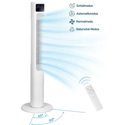 Produktbild von Draixcor Turmventilator leise 110 cm, Tower Ventilator mit Fernbedienung, 90° Oszillation, 12h Timer, 4 Modi, 4 Stufen, LED-Display für Schlafzimmer