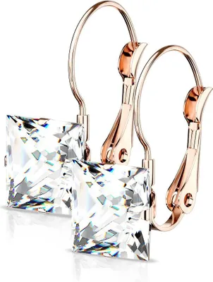 Produktbild von edle Damen Edelstahl Ohrstecker Ohrringe Ohrhänger Quadratisch Autiga® rosègold-klar