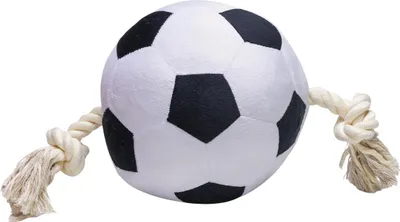 Produktbild von Hundespielzeug beeztees Fussball mit Seil Plüsch, Baumwolle , Weiß, Braun, Natur - ca. 36 x 19 x 19cm