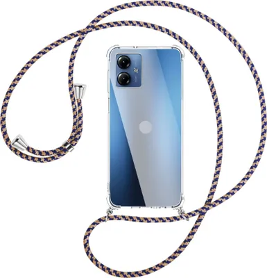Produktbild von Handykette Backcover-Schutzhülle mit Band (Metall silberfarben) für Motorola Moto G14 (PAYF0010IN, 6.5'') - blau+beige