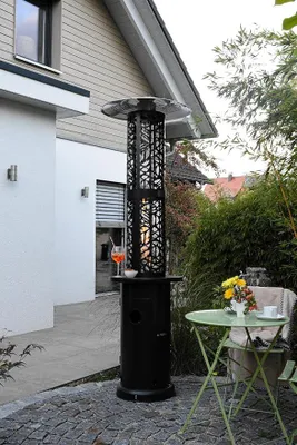 Produktbild von Gasheizer 11,5 kW Bellamente Design New York - praktischer Gasheizstrahler für Terrasse, Garten und Balkon mit Umkippsicherung & Abschaltautomatik schwarz Pantone 7C