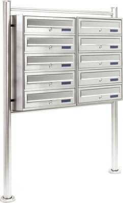 Wiltec 10er Briefkastenanlage Edelstahl 270 x 898 x 1500 mm, Standbriefkasten mit 2x5 Fächern, Schlüssel und Namensschild, Briefkasten Postkasten mit Ständer