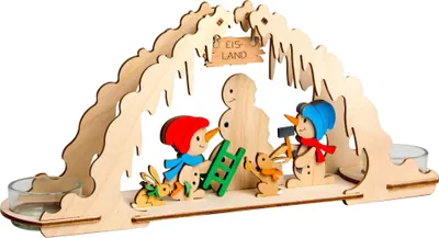 Produktbild von Drechslerei Kuhnert - Bastelset Teelichtbogen - Schneemannbau - Maße ca. 30 x 14 x 7 cm - aus hochwertigem Holz