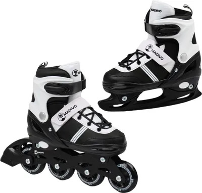 Produktbild von MADIVO Duo Set 2in1 Inliner/Schlittschuhe VERSTELLBAR | für Kinder und Jugendliche | Damen Herren Inline-Skates umbaubar zu Eislaufschuhe | SCHWARZ Gr. 34-37