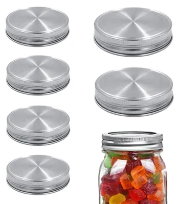 Mason Jar Deckel 70 mm, 6 Stück, Edelstahl, Silikondichtung, silber