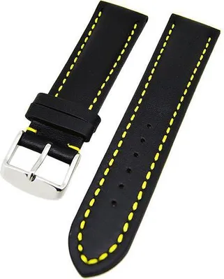 Produktbild von Uhrenarmband Glattleder sportlich gepolstert 22mm schwarz Naht gelb